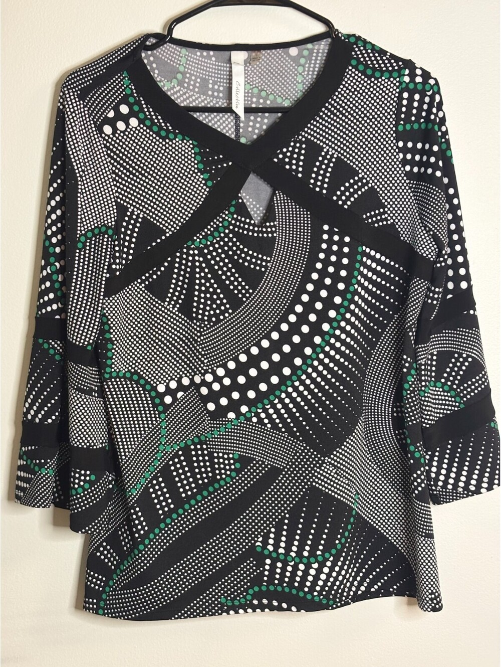 NY Collection Geometric Multi-colored 3/4 Sleeve Blouse Size Small